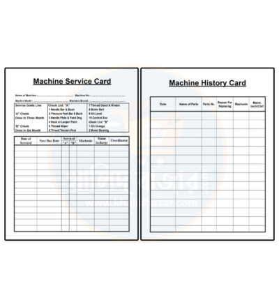 গার্মেন্টস মেশিন হিস্ট্রি ও সার্ভিস কার্ড (Machine History & Service Card) - ২০০ পিসের বান্ডিল